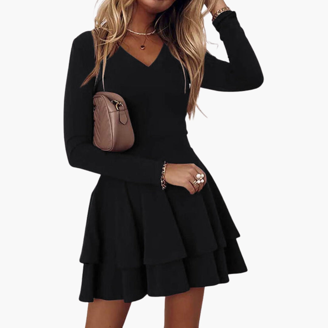 Robe femme à col en V avec jupe à niveaux
