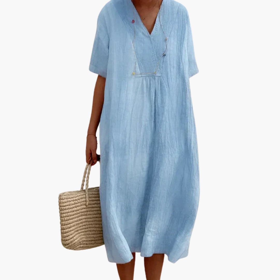 Robe femme à encolure en V et manches courtes