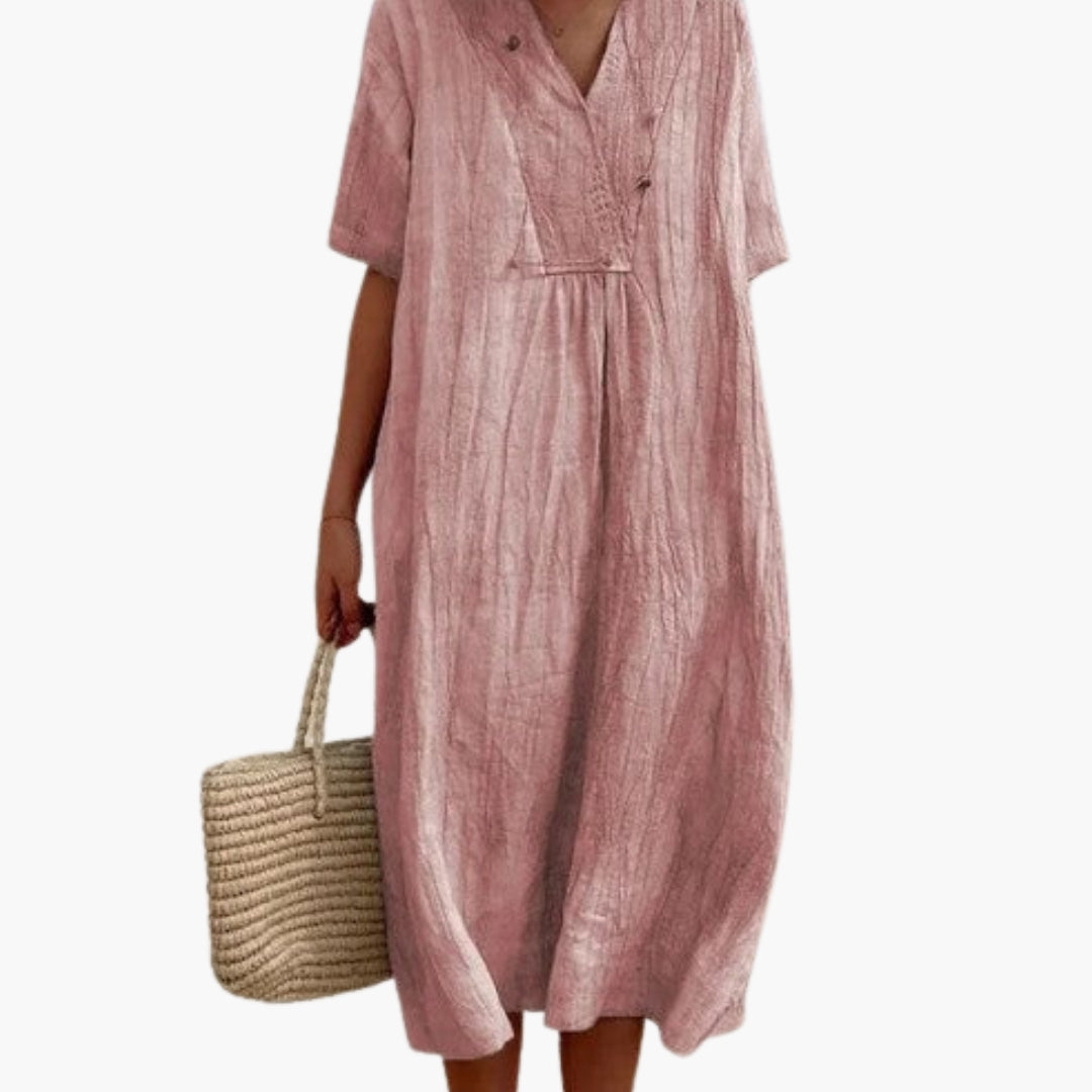 Robe femme à encolure en V et manches courtes
