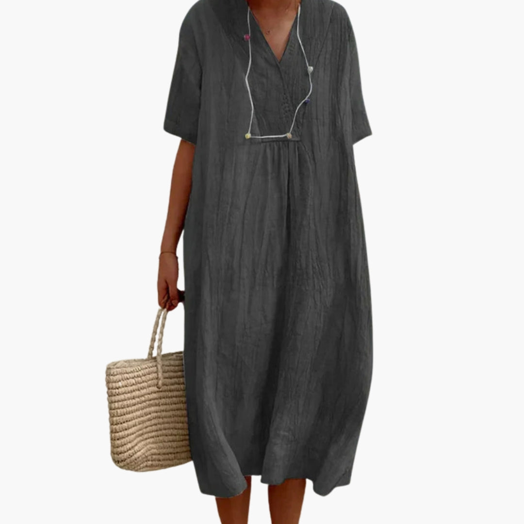 Robe femme à encolure en V et manches courtes