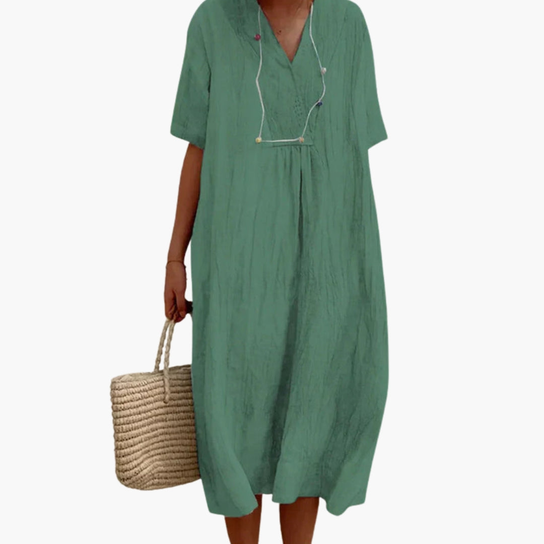 Robe femme à encolure en V et manches courtes