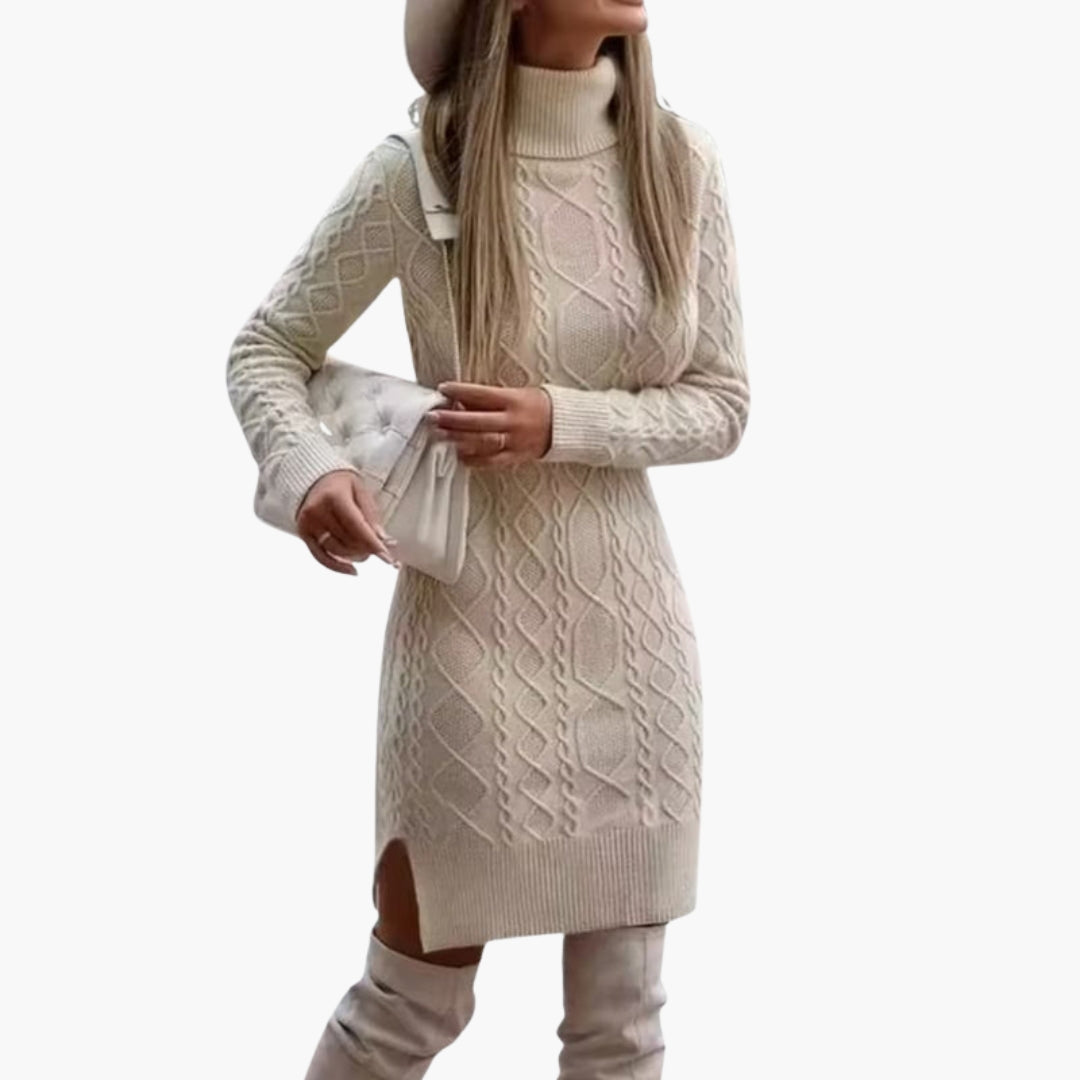 Robe femme avec col roulé et motif en torsades