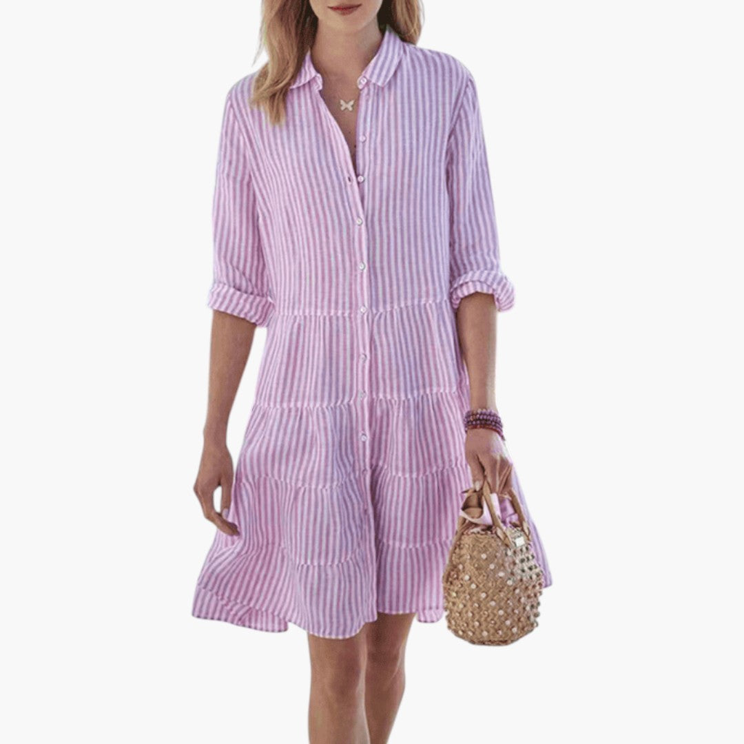 Robe femme avec motif à rayures et manches longues