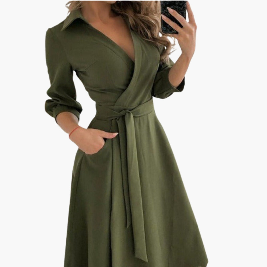 Robe femme cache cœur avec ceinture et manches longues