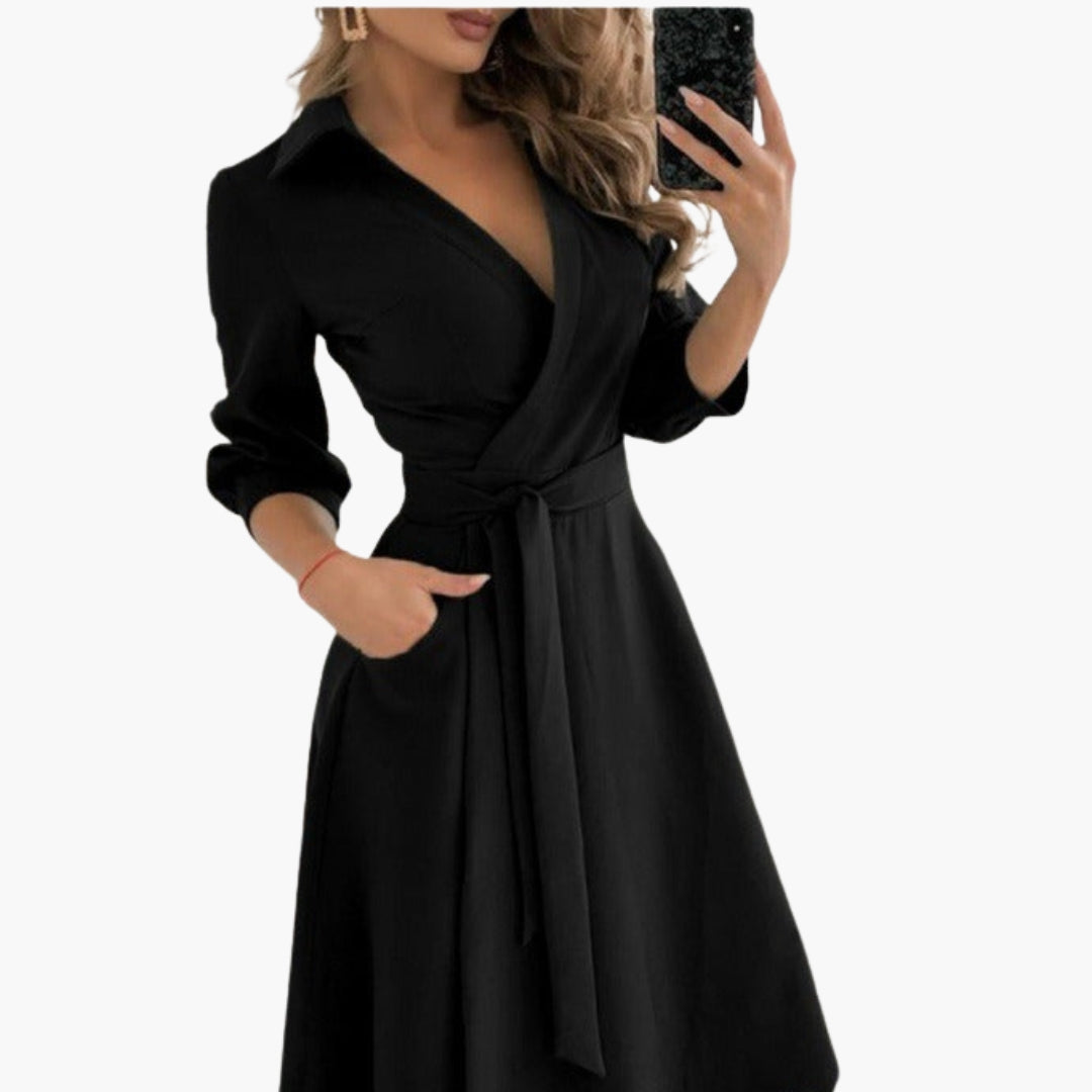 Robe femme cache cœur avec ceinture et manches longues