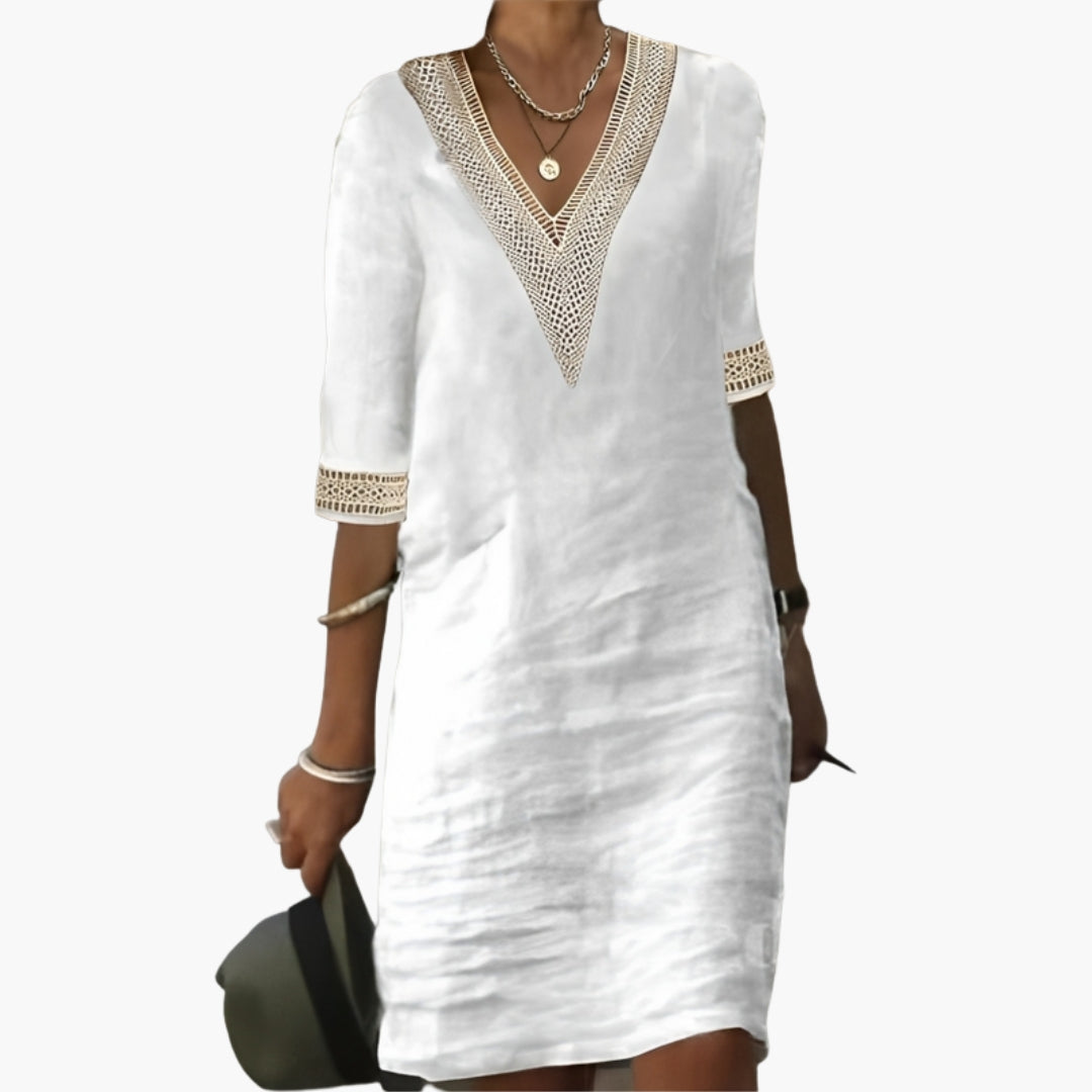 Abito donna con scollo a V e rifiniture in pizzo