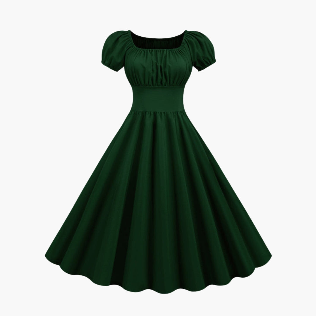 Robe femme coupe évasée avec manches bouffantes