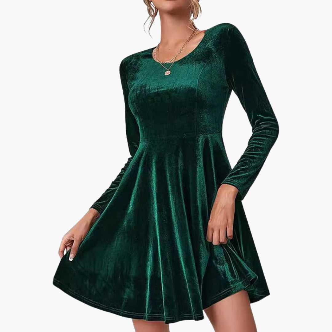 Abito donna a trapezio con scollo rotondo e maniche lunghe
