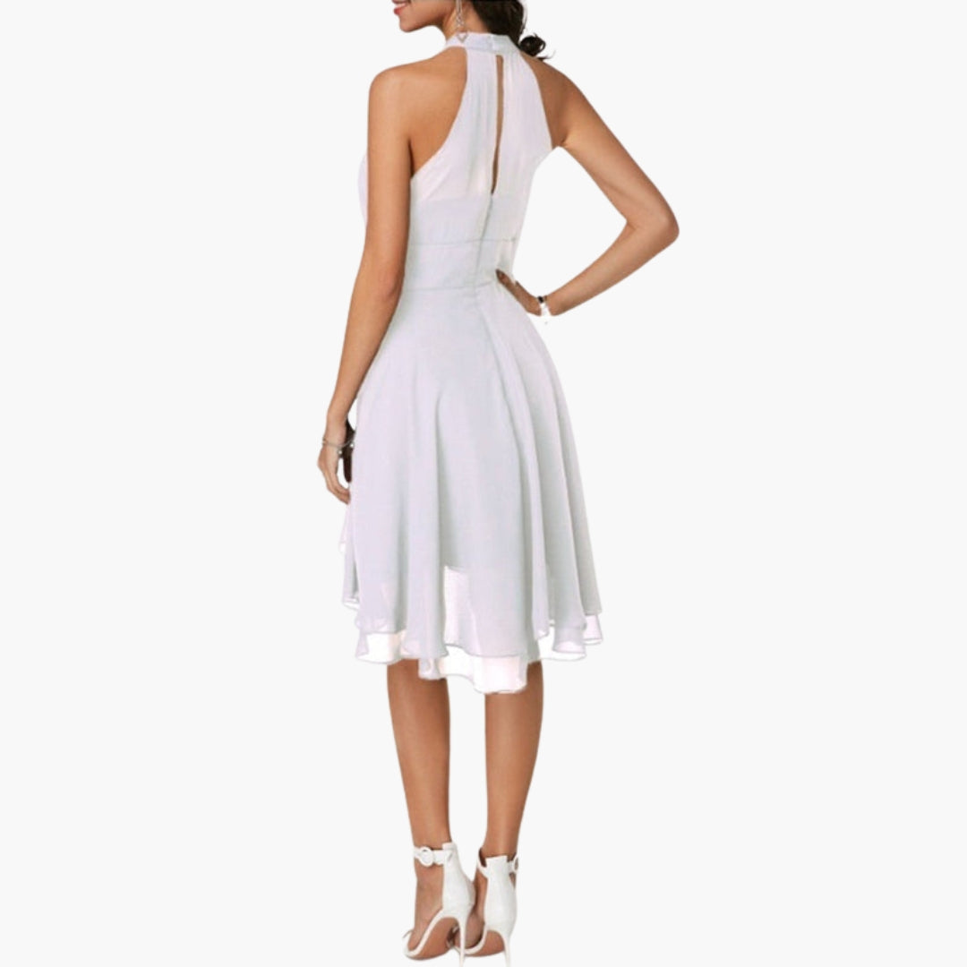 Robe femme sans manches avec ourlet volanté et col rond
