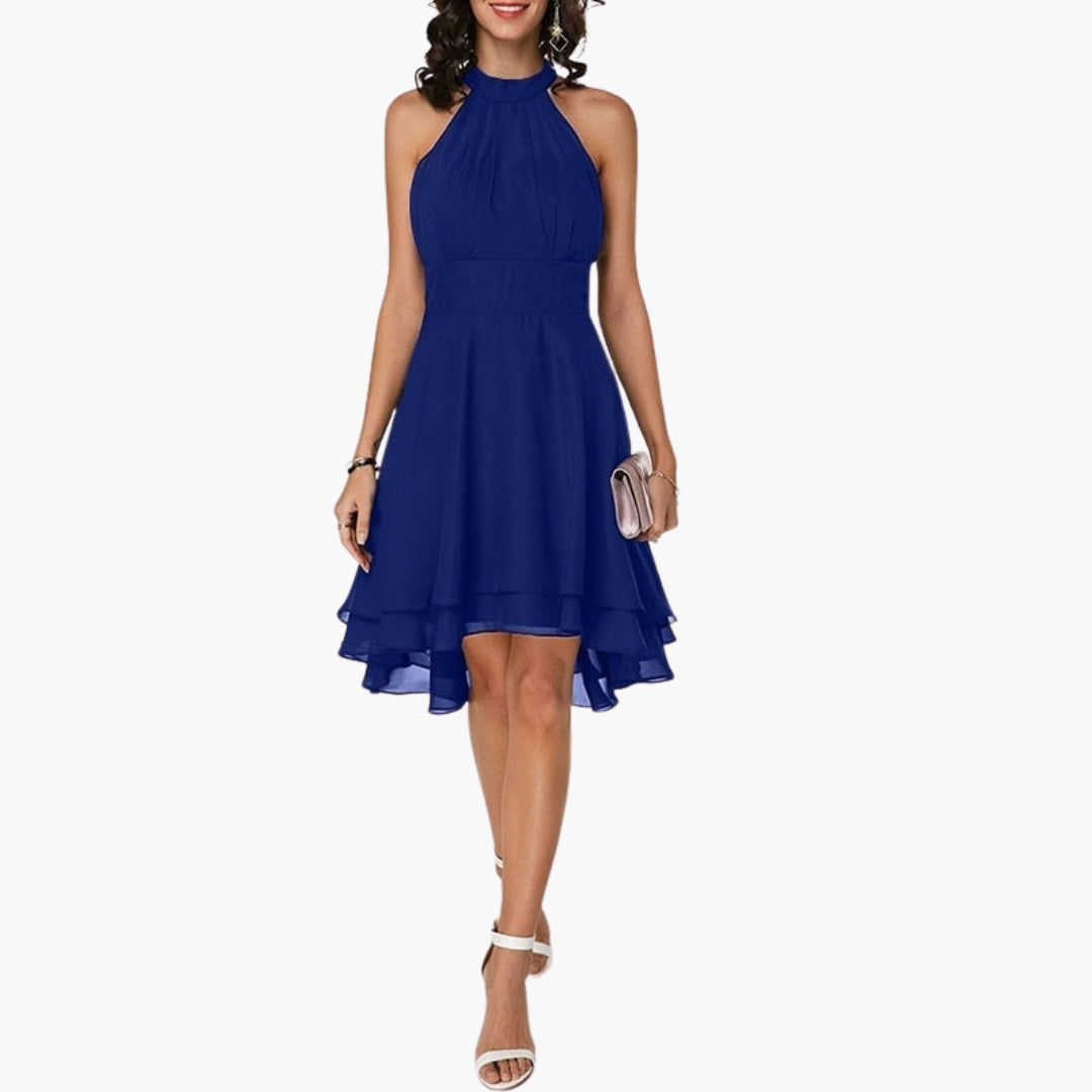 Robe femme sans manches avec ourlet volanté et col rond