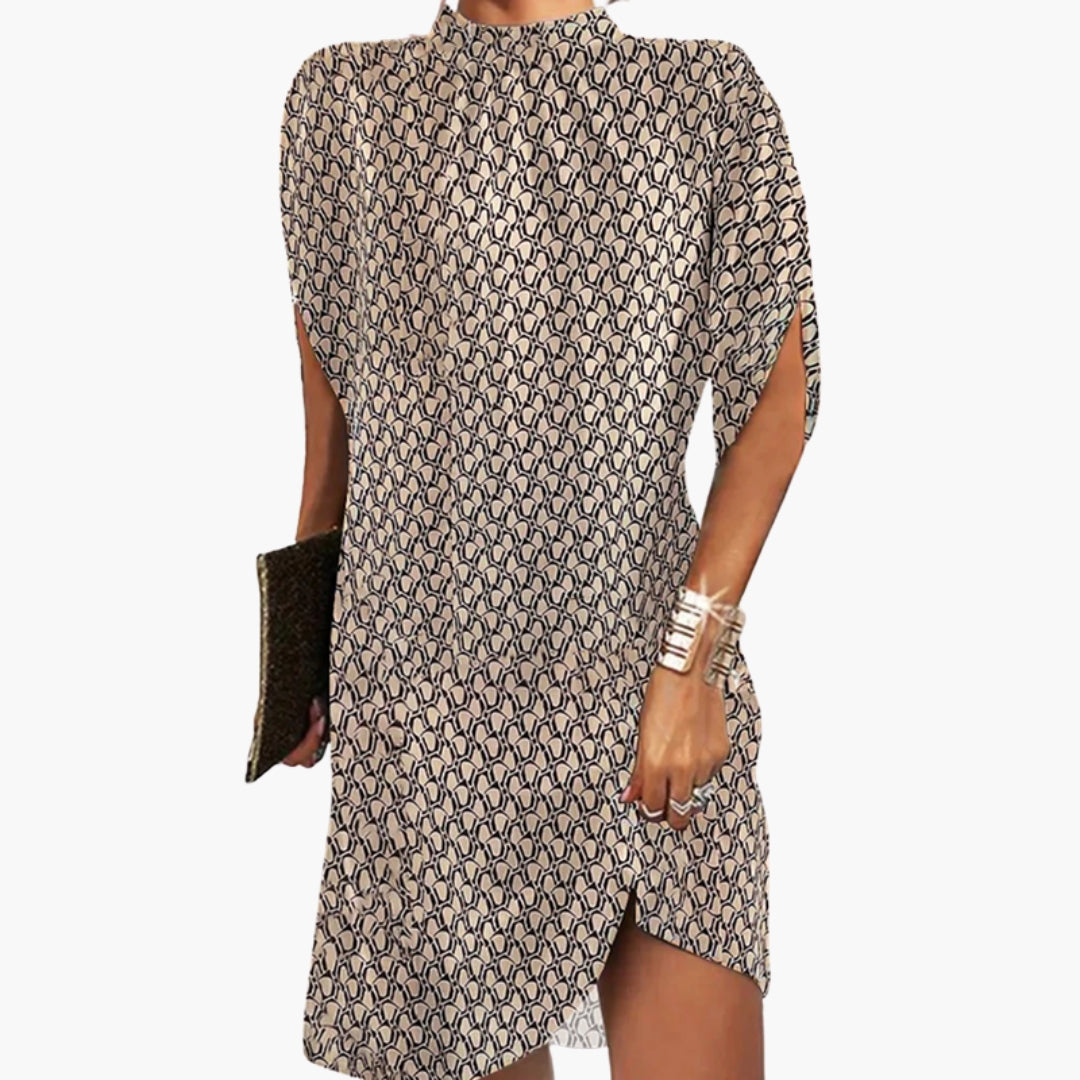Robe imprimée femme à col montant et manches courtes
