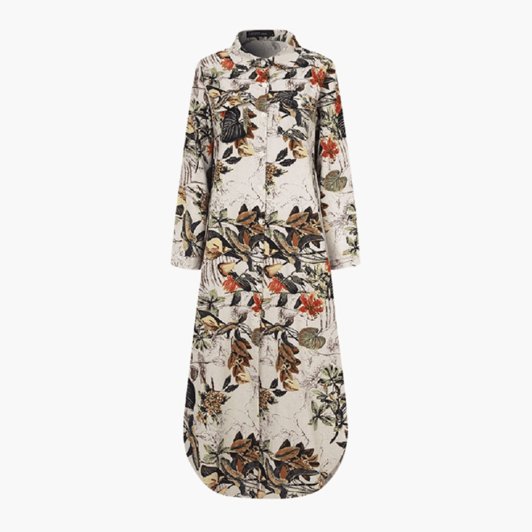 Robe longue femme à fleurs avec patte de boutonnage