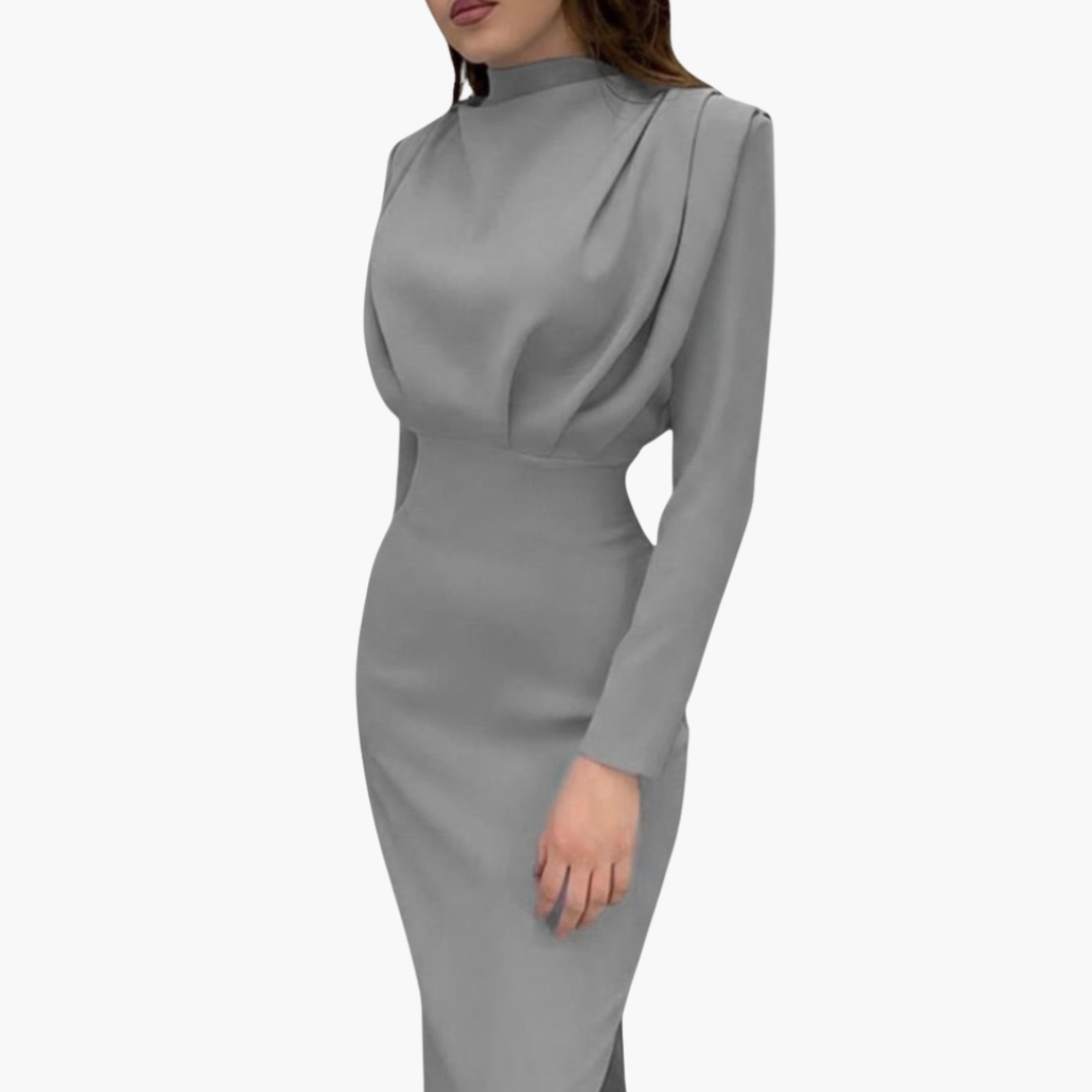 Abito lungo donna con corpetto drappeggiato e maniche lunghe
