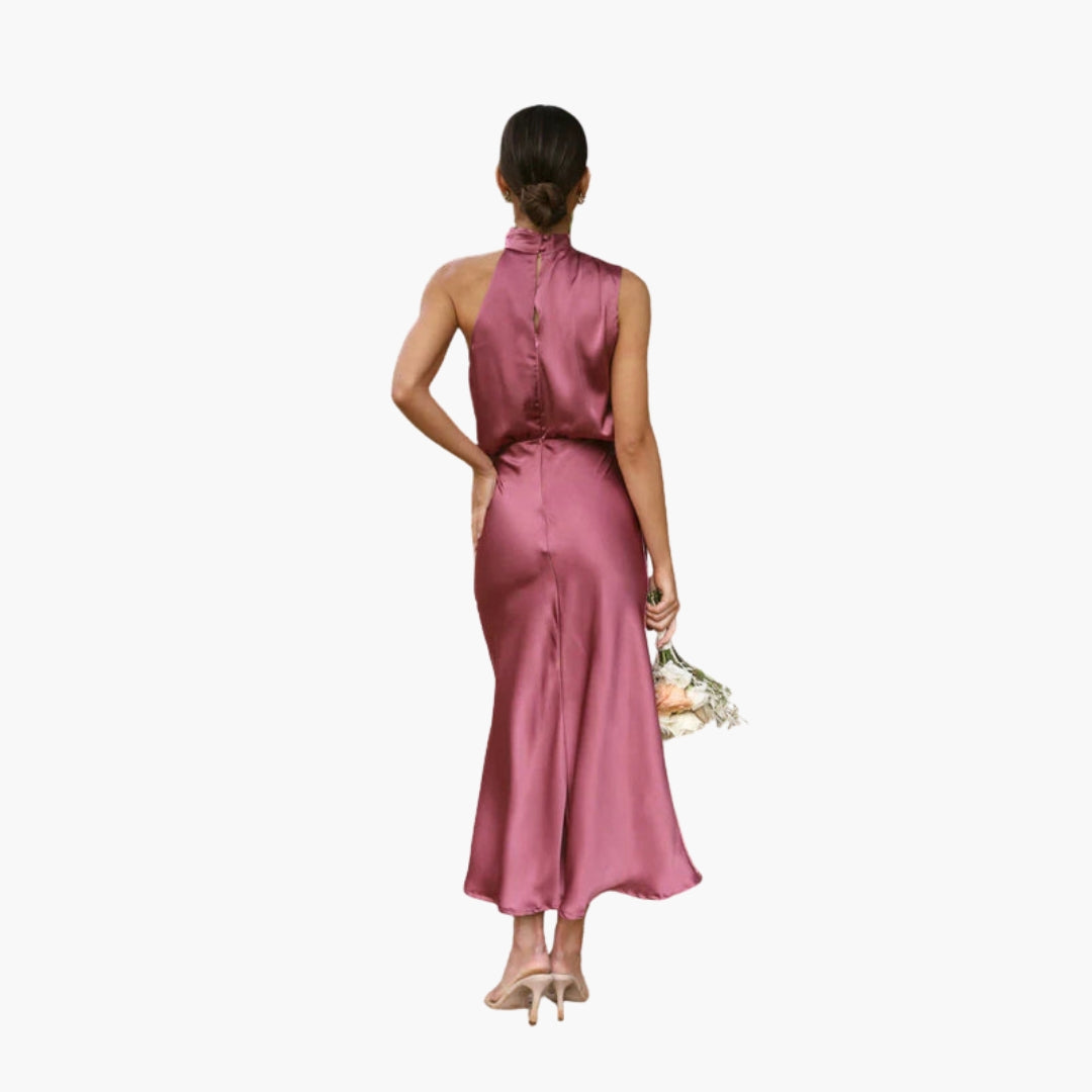 Robe longue femme avec encolure drapée