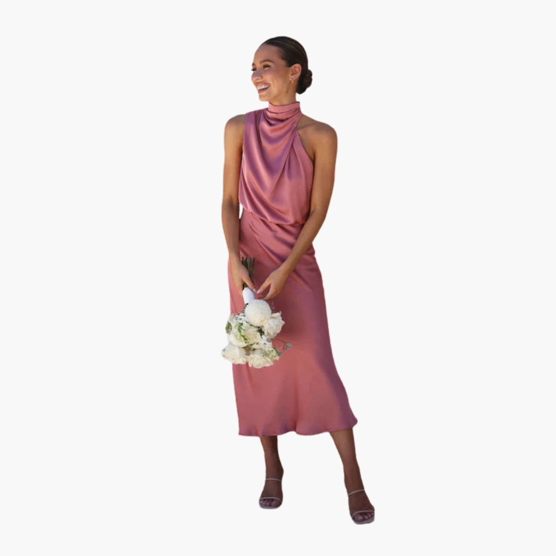 Robe longue femme avec encolure drapée
