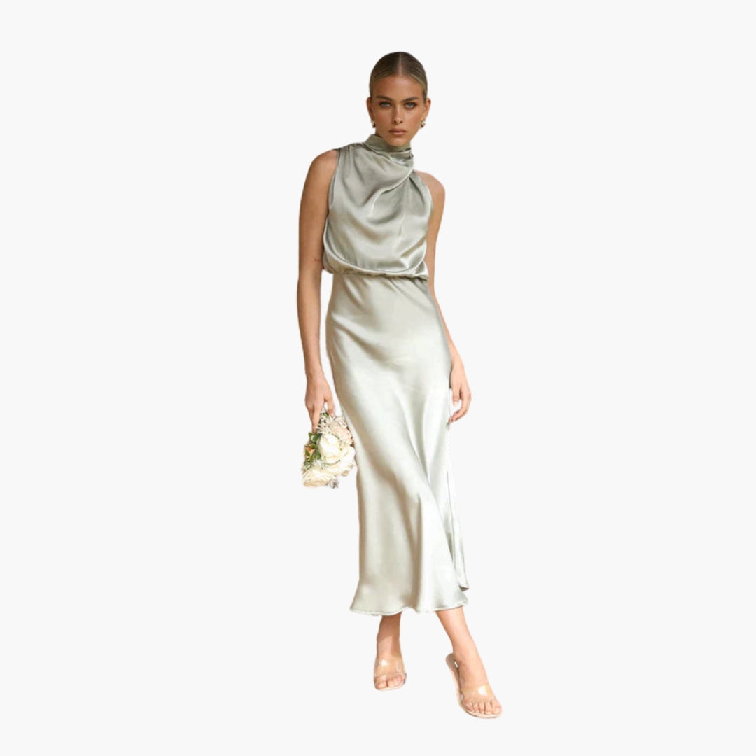 Robe longue femme avec encolure drapée