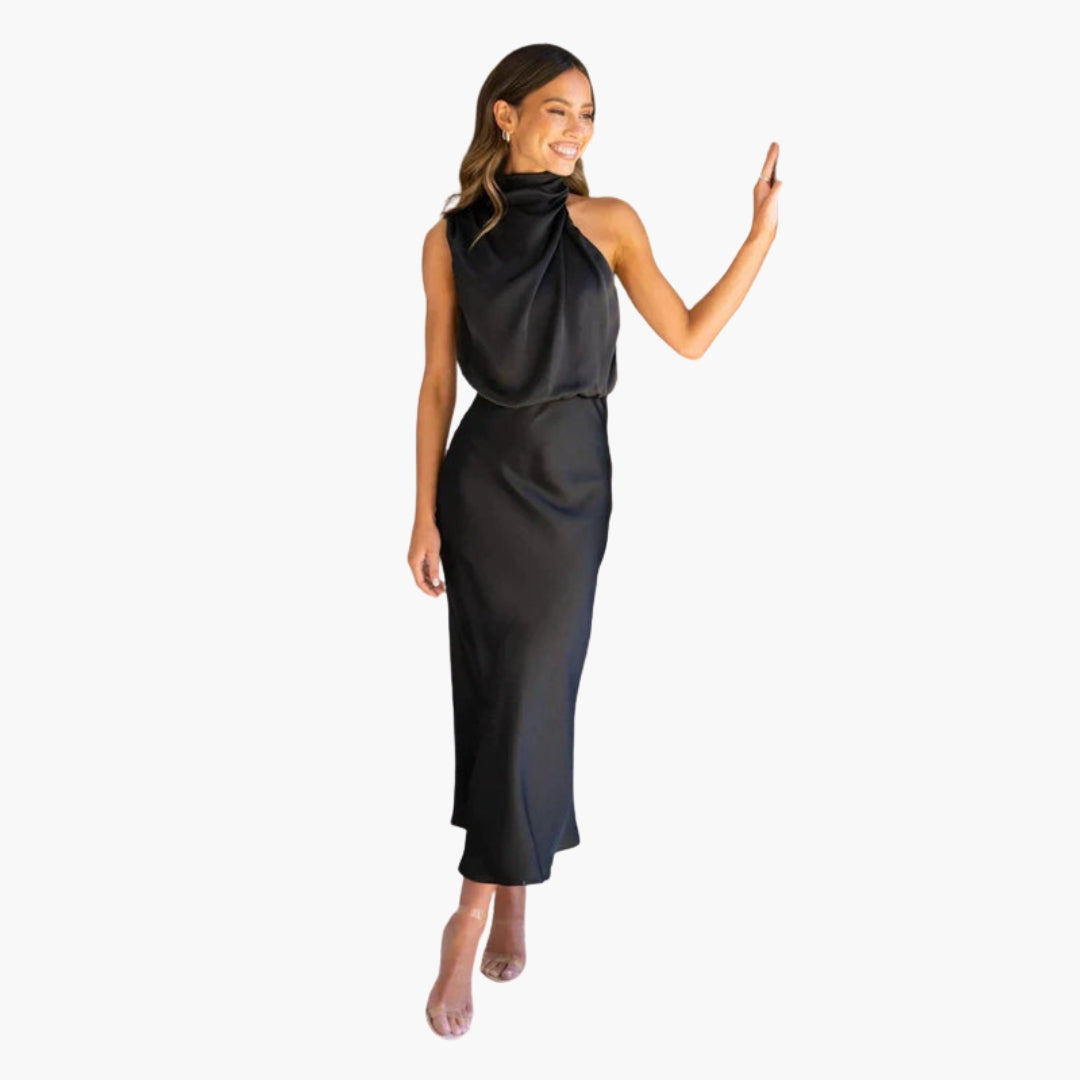 Robe longue femme avec encolure drapée
