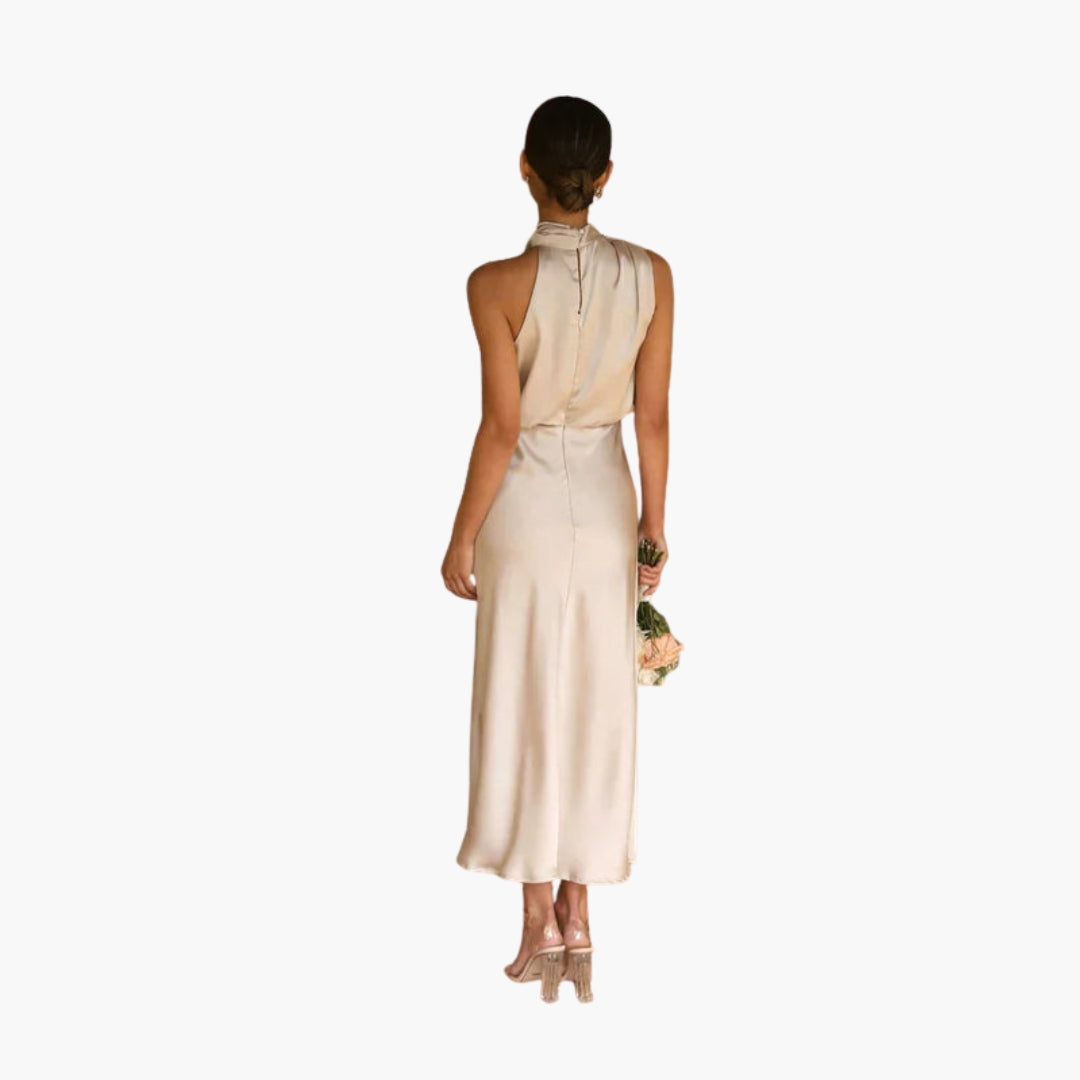 Robe longue femme avec encolure drapée