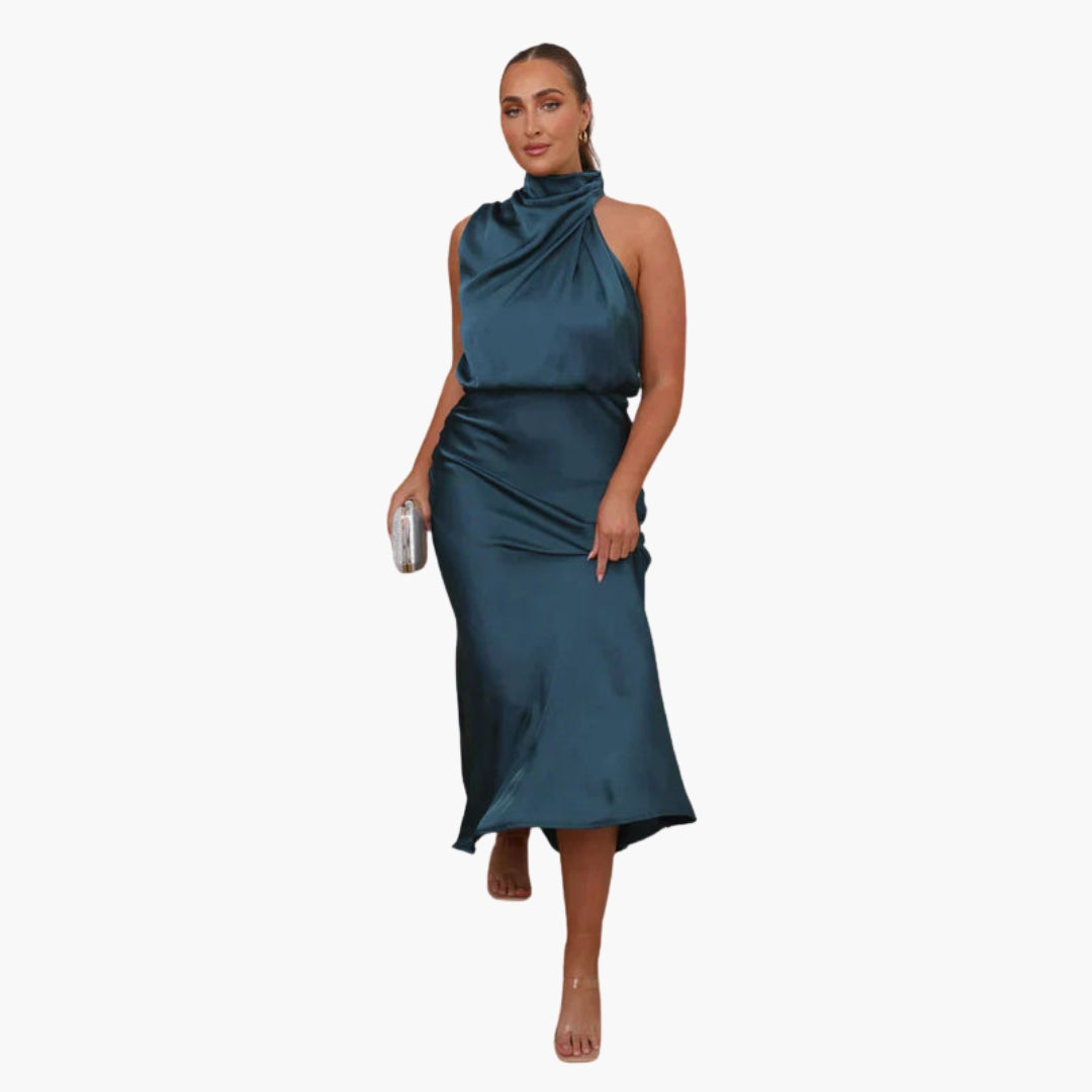 Robe longue femme avec encolure drapée