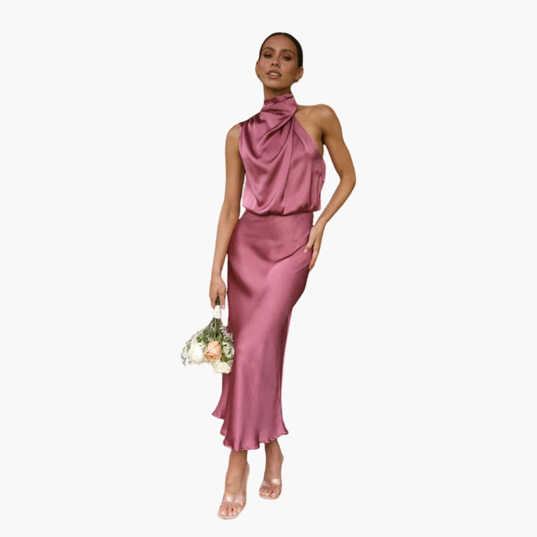 Robe longue femme avec encolure drapée