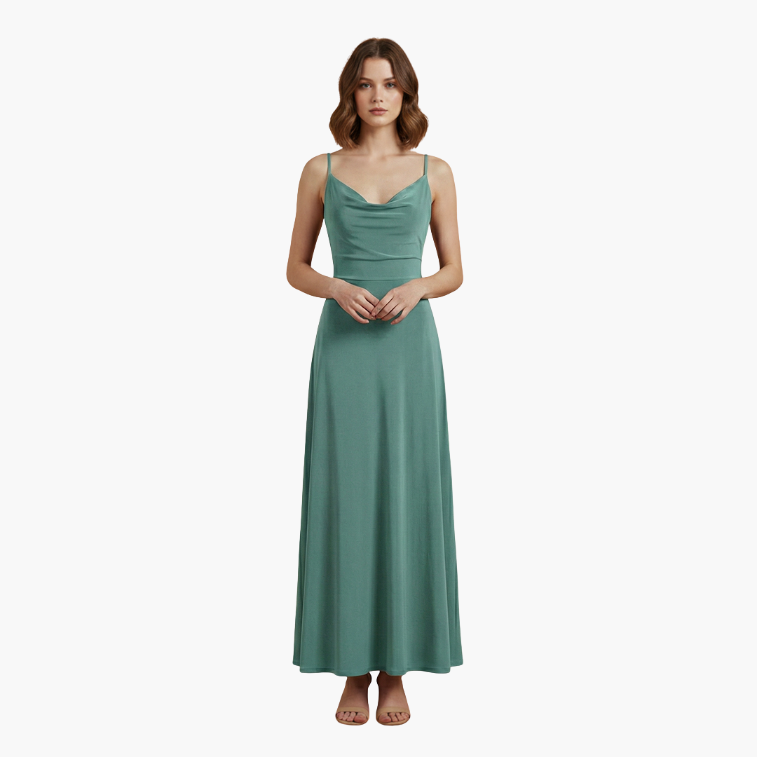Robe longue femme sans manches avec col drapé