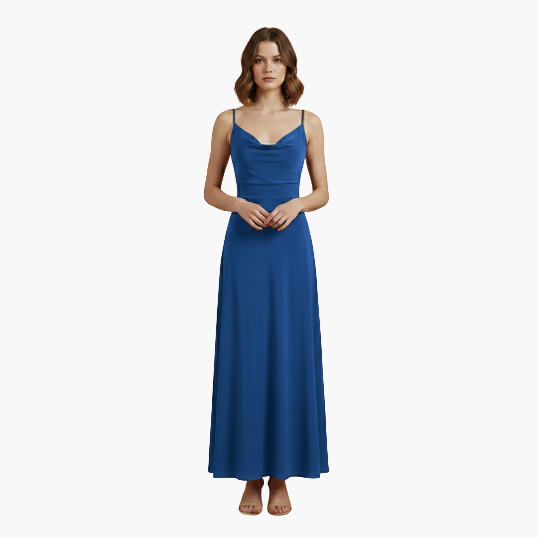 Robe longue femme sans manches avec col drapé
