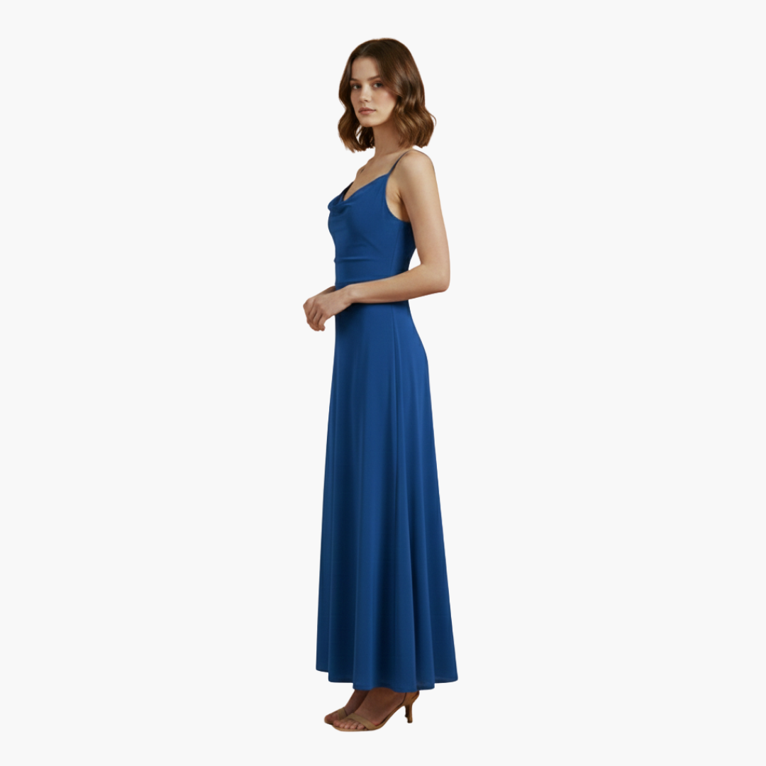Robe longue femme sans manches avec col drapé
