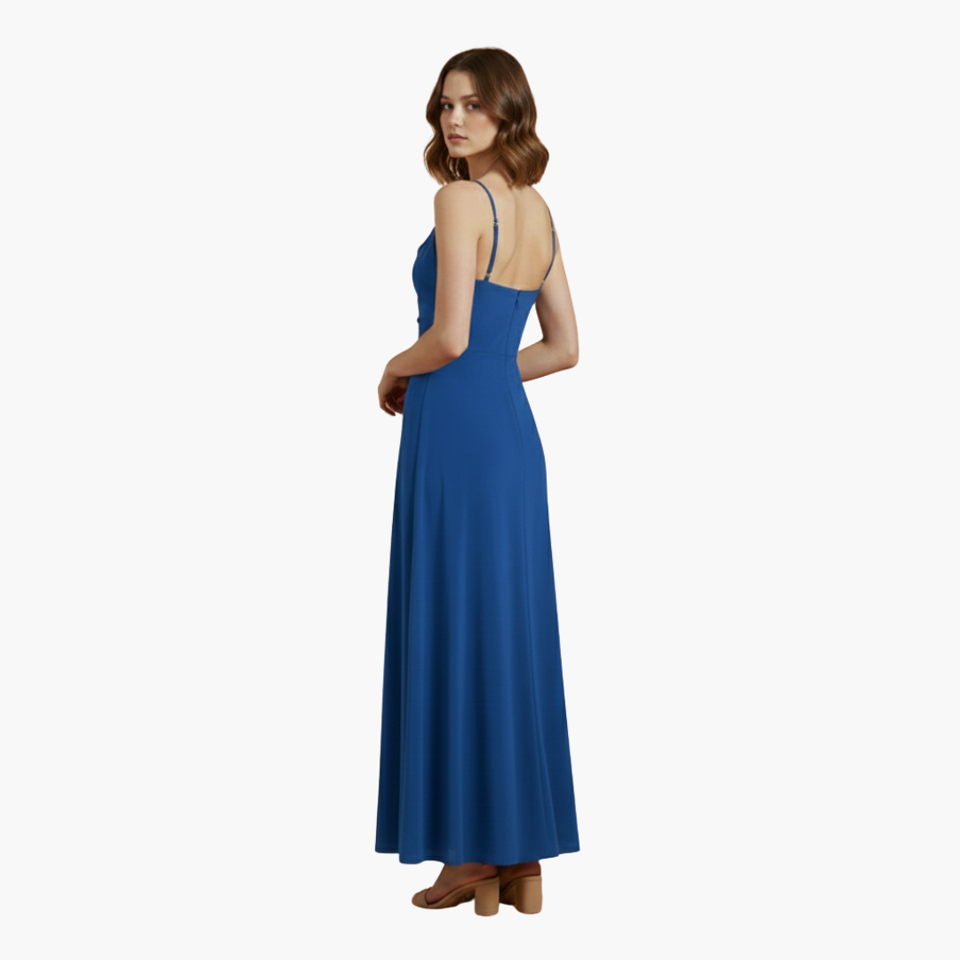 Robe longue femme sans manches avec col drapé