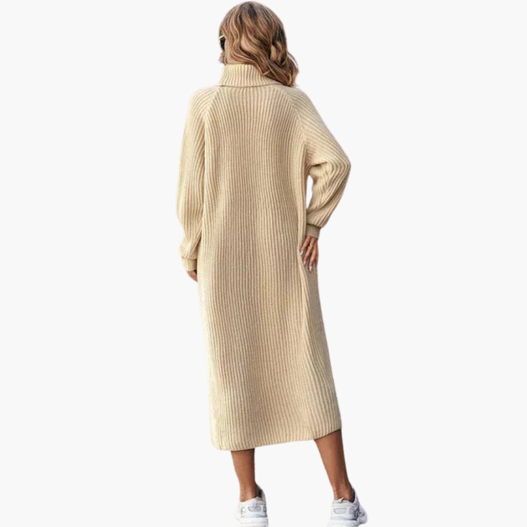 Robe longue femme style pull avec col et manches longues