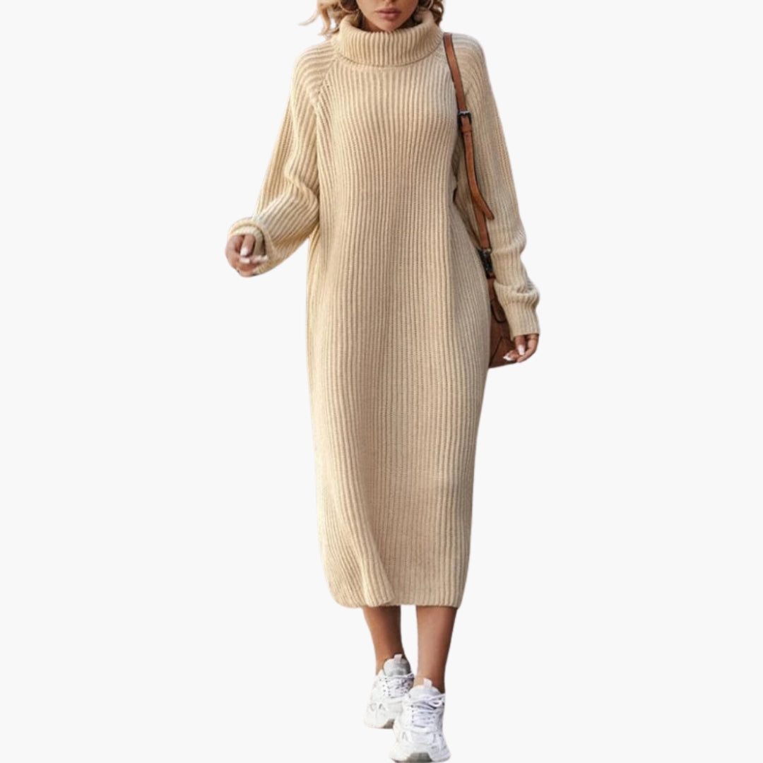 Robe longue femme style pull avec col et manches longues