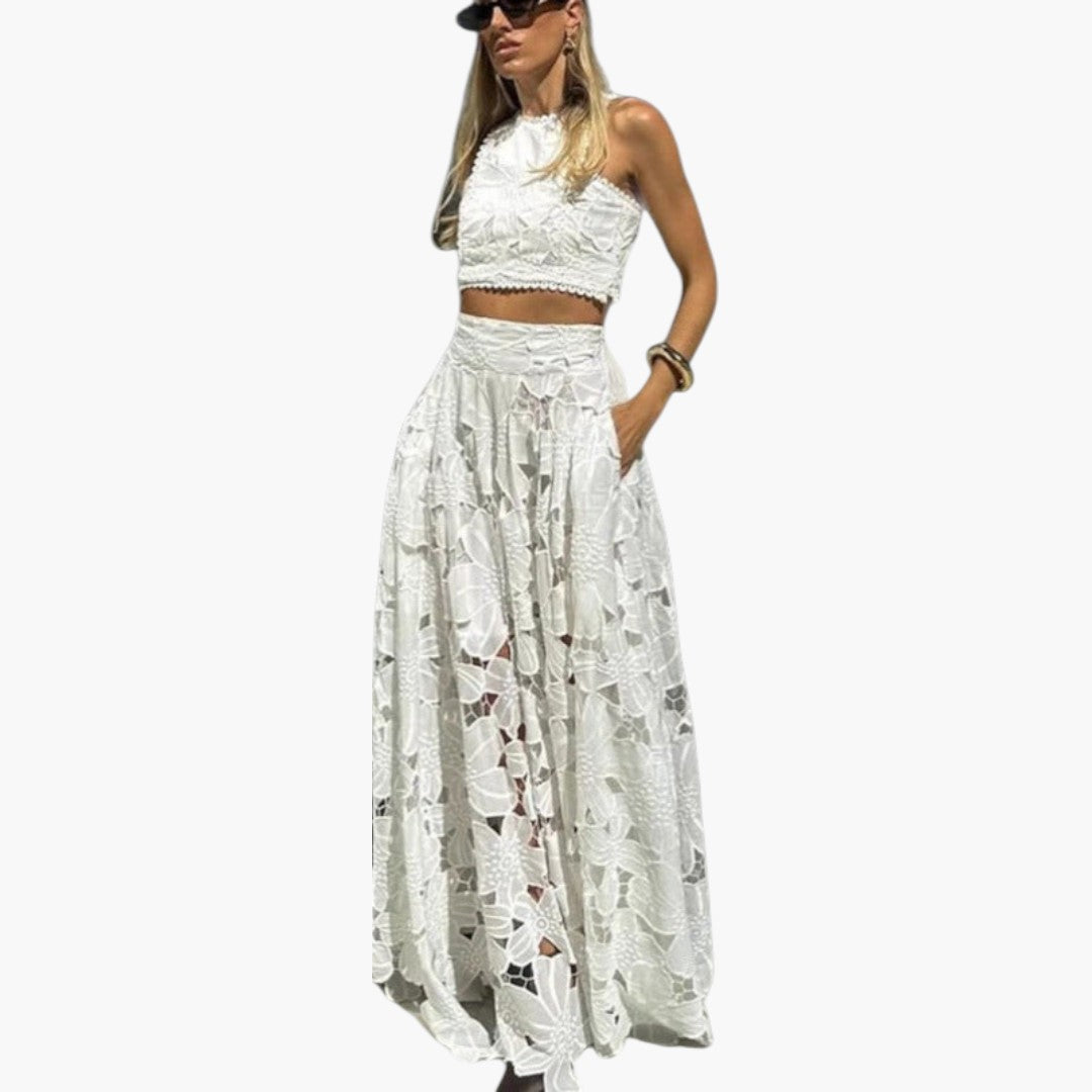 Robe maxi deux pièces femmes avec jupe florale