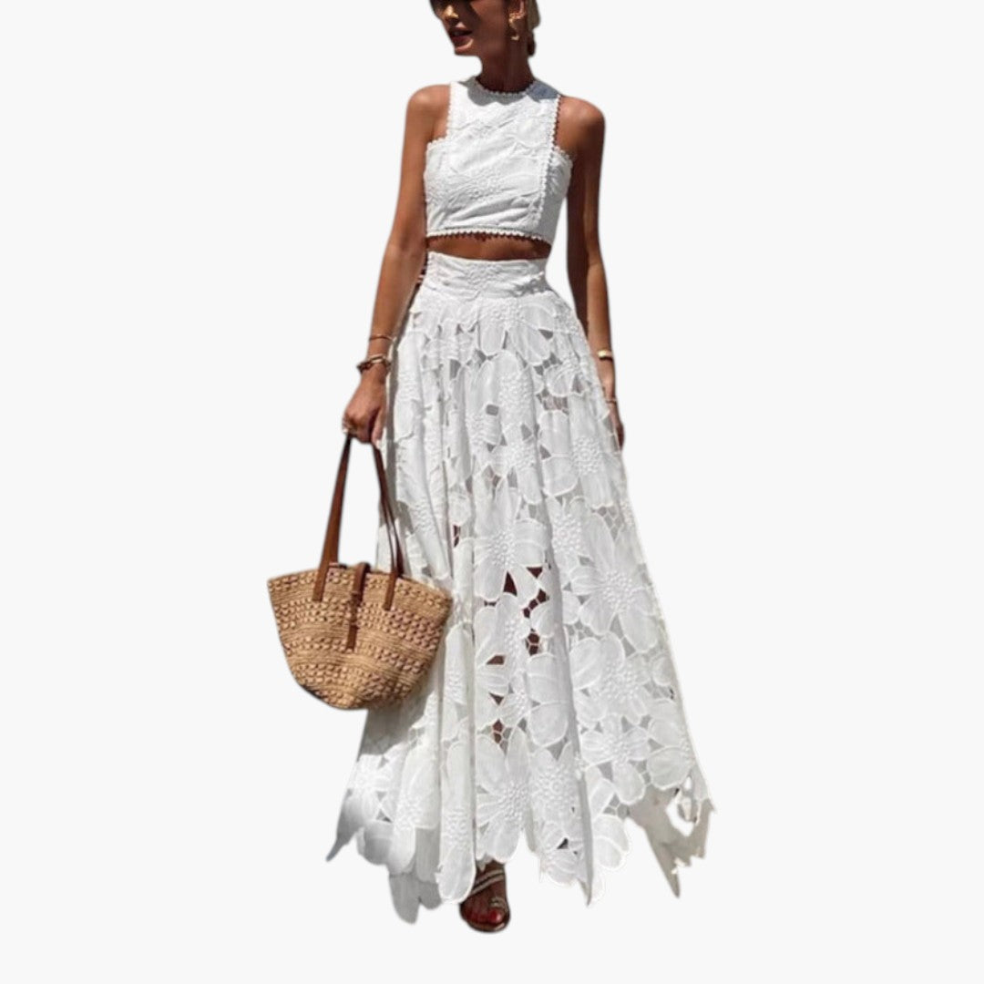 Abito lungo due pezzi donna con gonna floreale