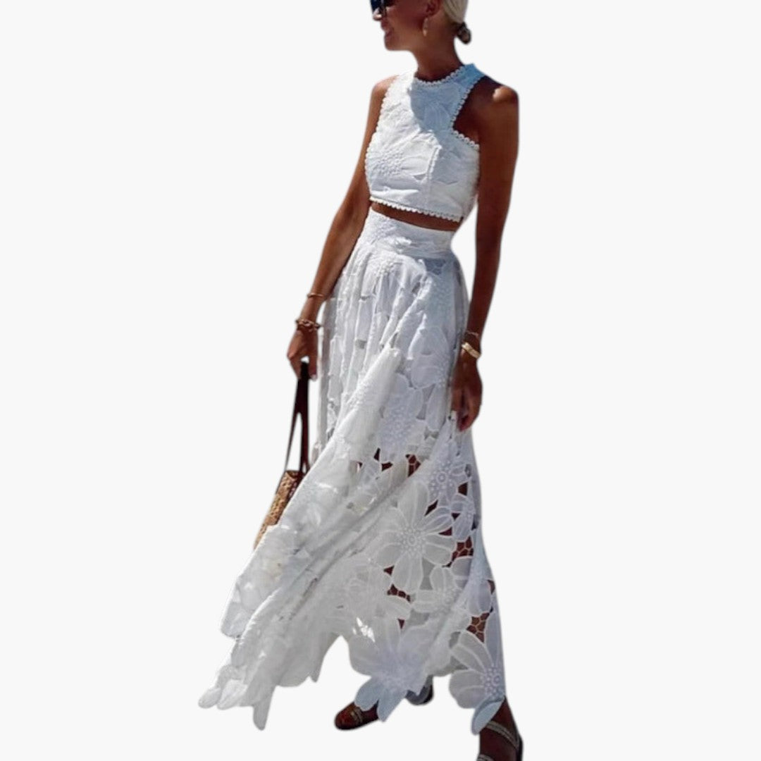 Abito lungo due pezzi donna con gonna floreale