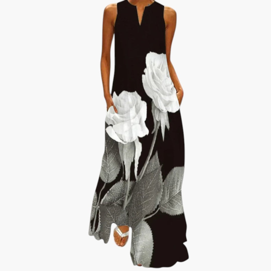 Robe maxi femme avec coupe évasée et poches