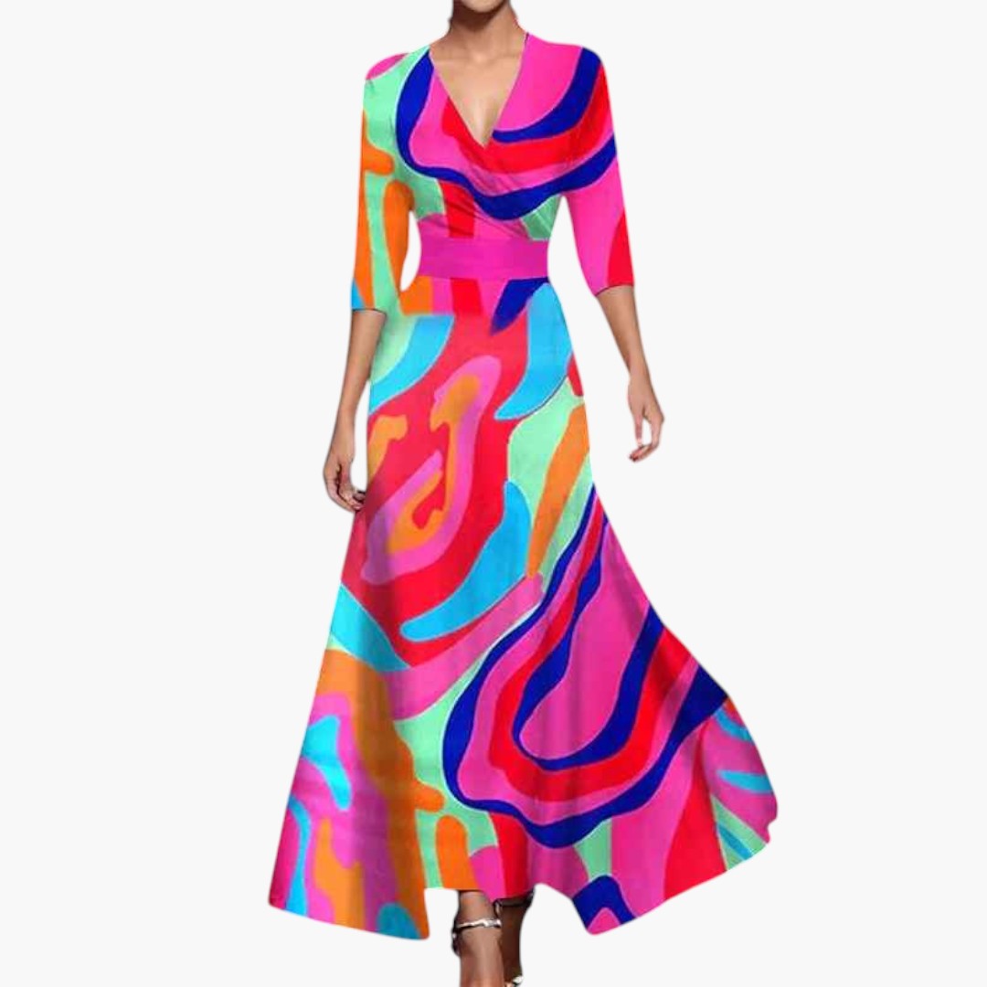 Robe maxi femme avec encolure en V et motif floral