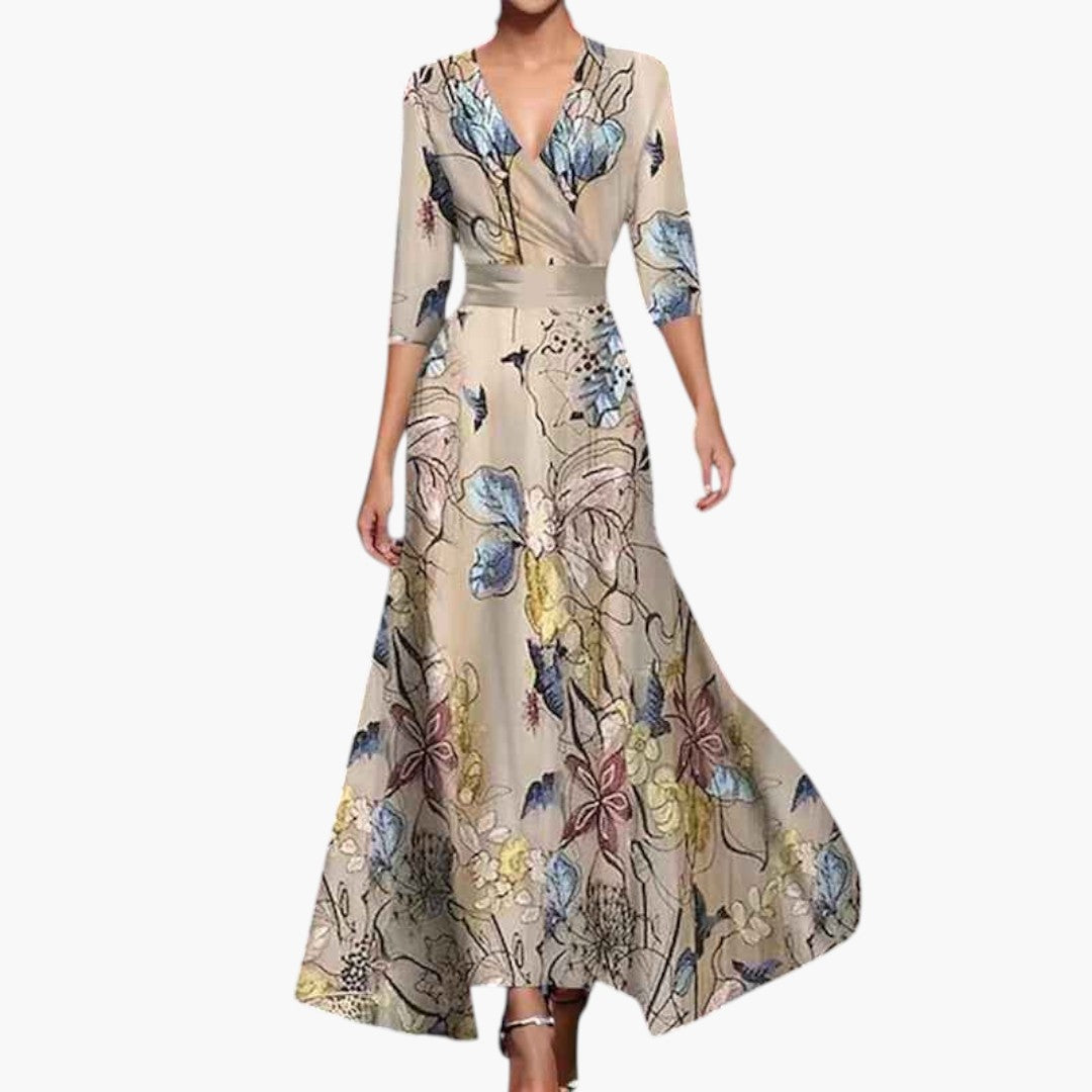 Robe maxi femme avec encolure en V et motif floral