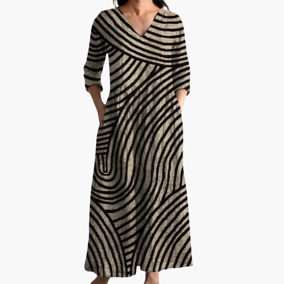 Abito maxi donna con scollo a V e tasche