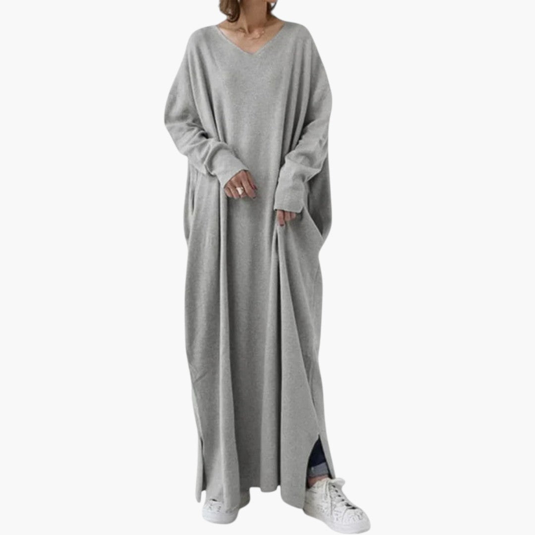 Abito maxi donna con maniche lunghe e taglio fluido