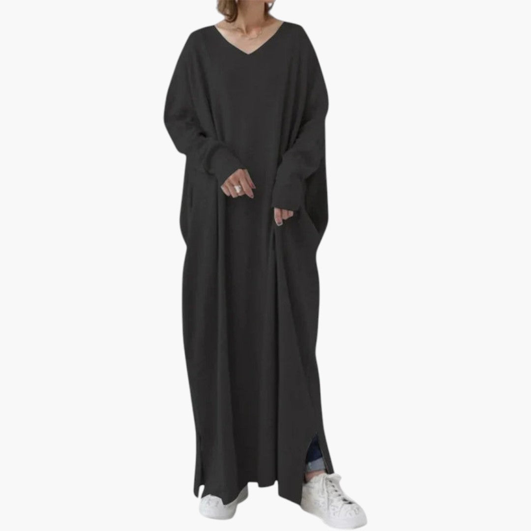 Abito maxi donna con maniche lunghe e taglio fluido