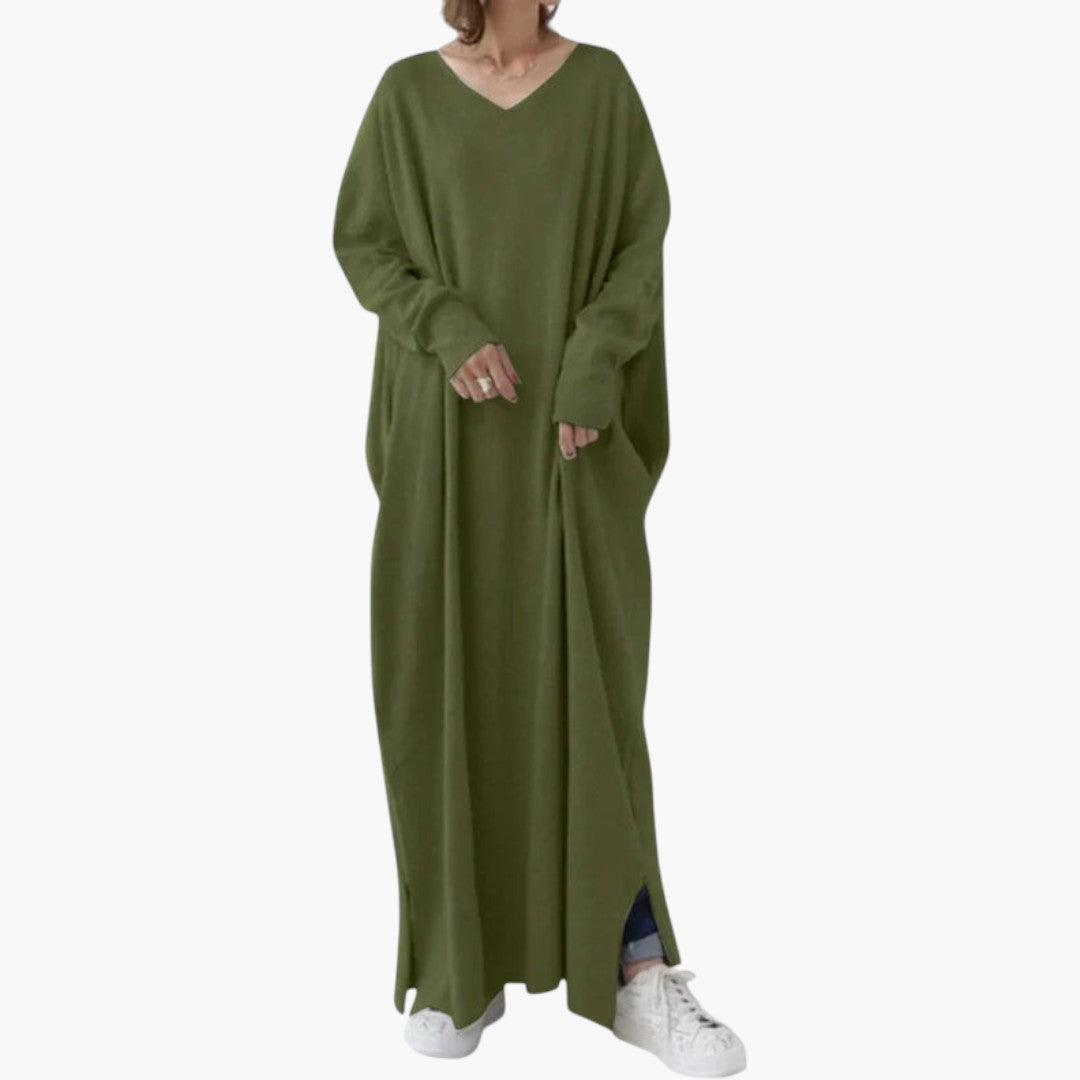 Abito maxi donna con maniche lunghe e taglio fluido