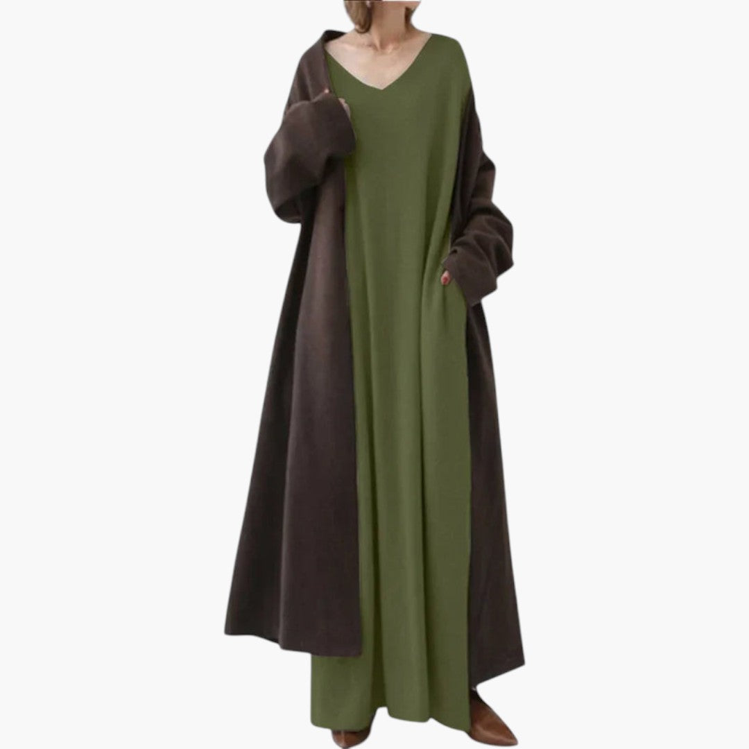 Abito maxi donna con maniche lunghe e taglio fluido