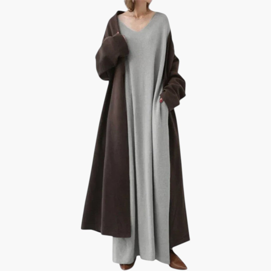 Abito maxi donna con maniche lunghe e taglio fluido