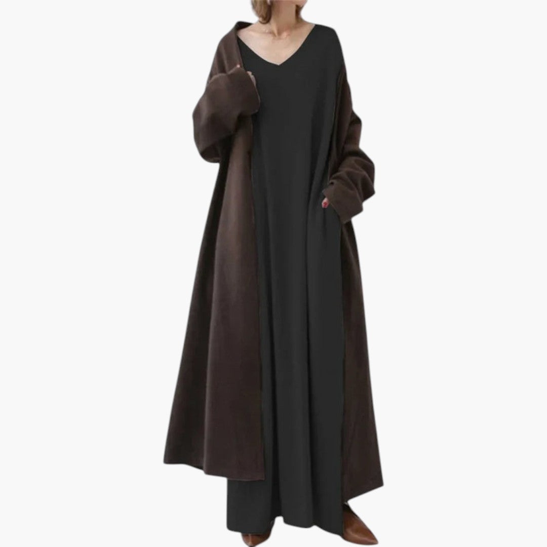 Abito maxi donna con maniche lunghe e taglio fluido