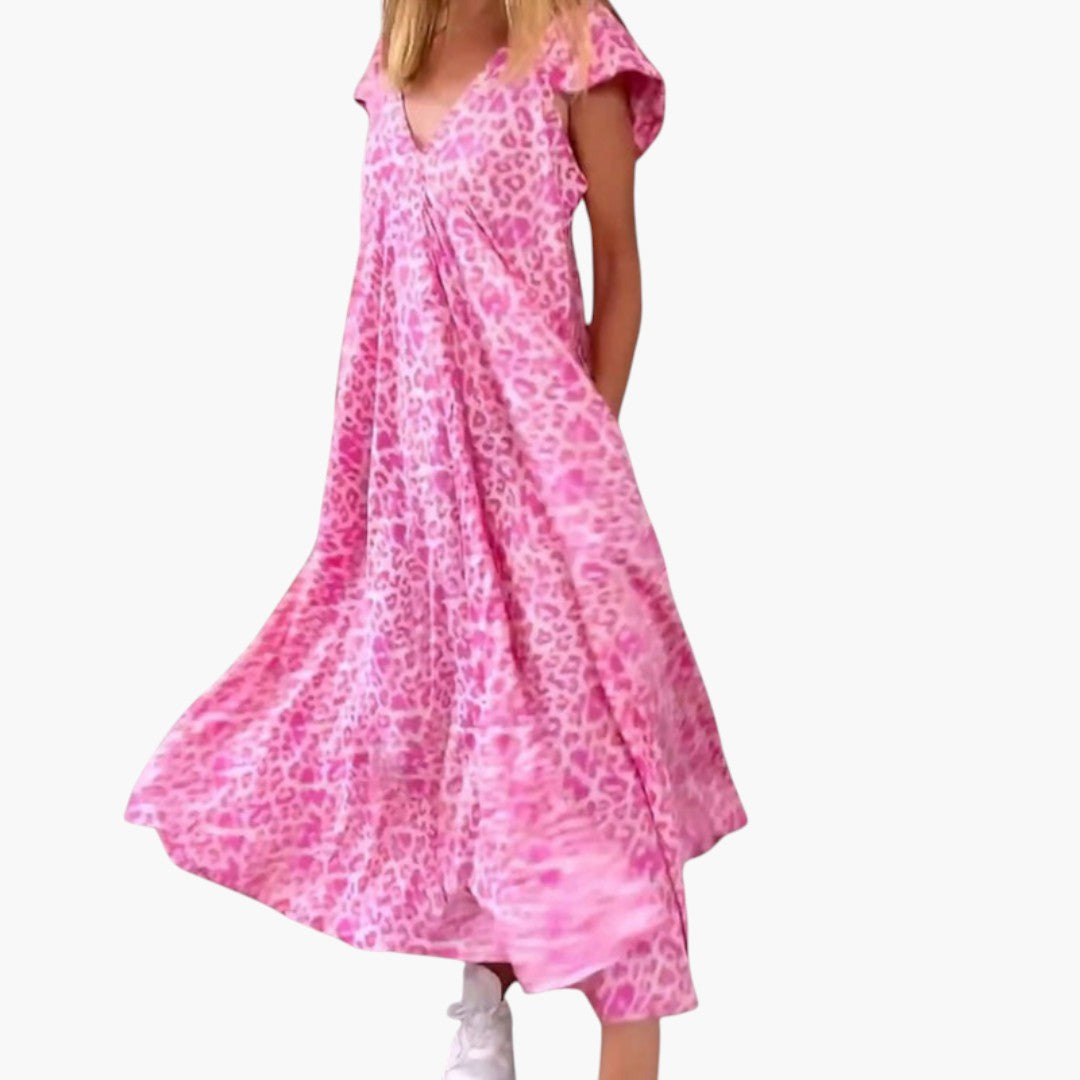 Robe maxi feminina com decote em V e mangas tipo capa