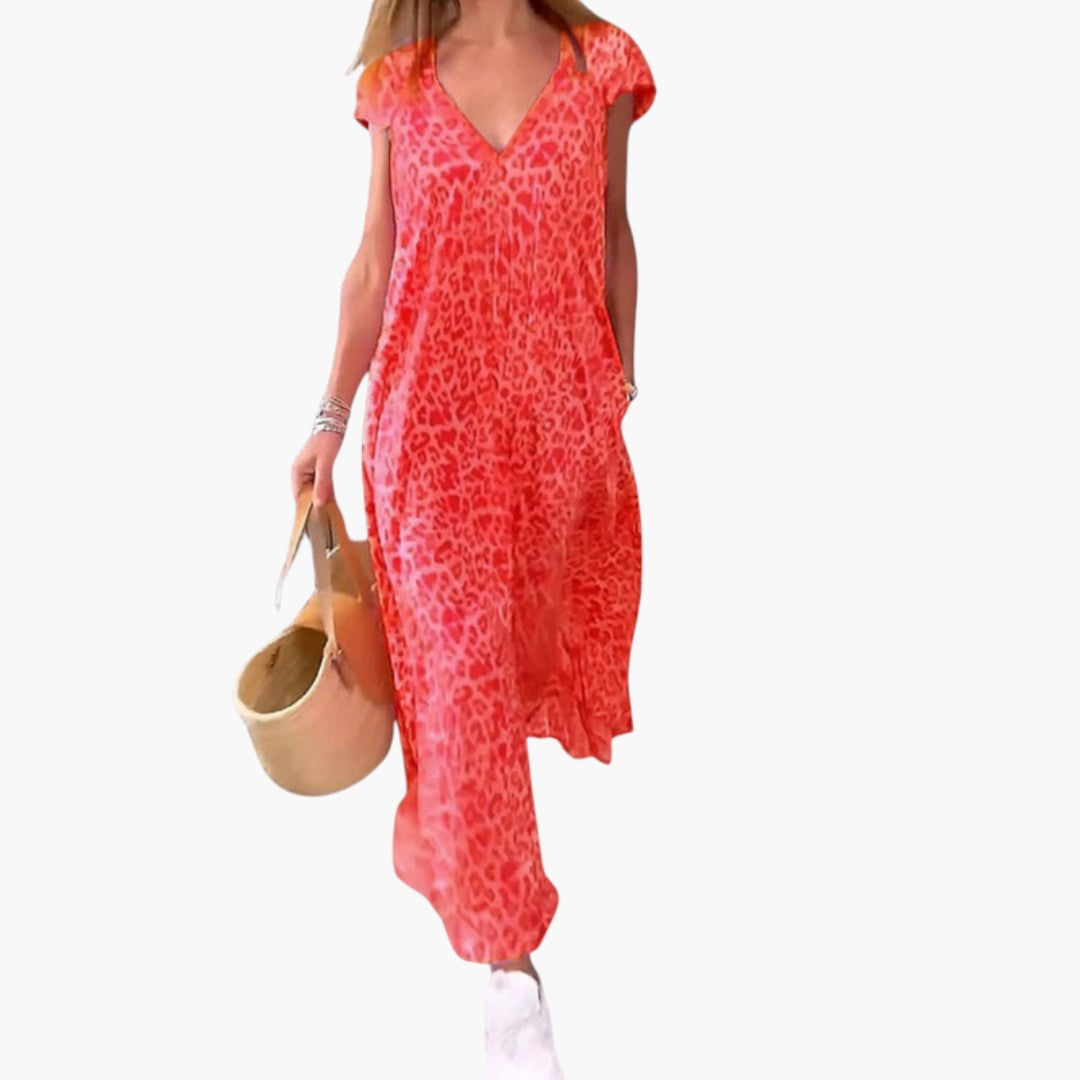 Robe maxi feminina com decote em V e mangas tipo capa