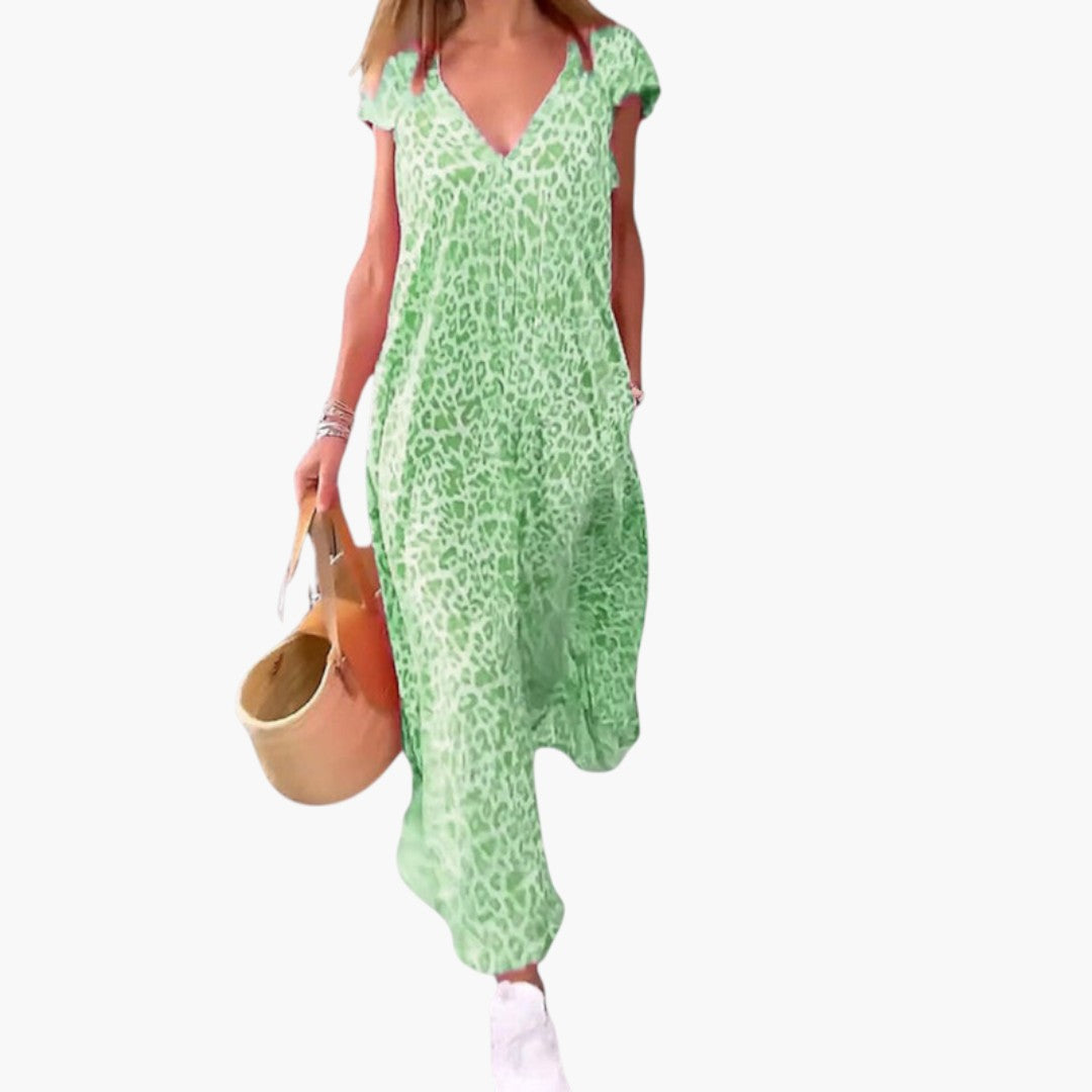 Robe maxi feminina com decote em V e mangas tipo capa