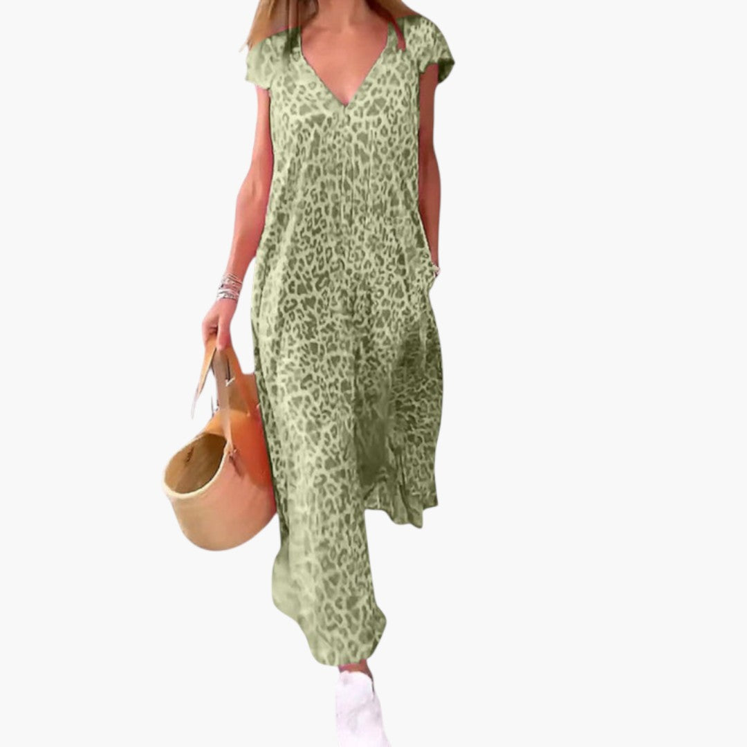 Robe maxi feminina com decote em V e mangas tipo capa
