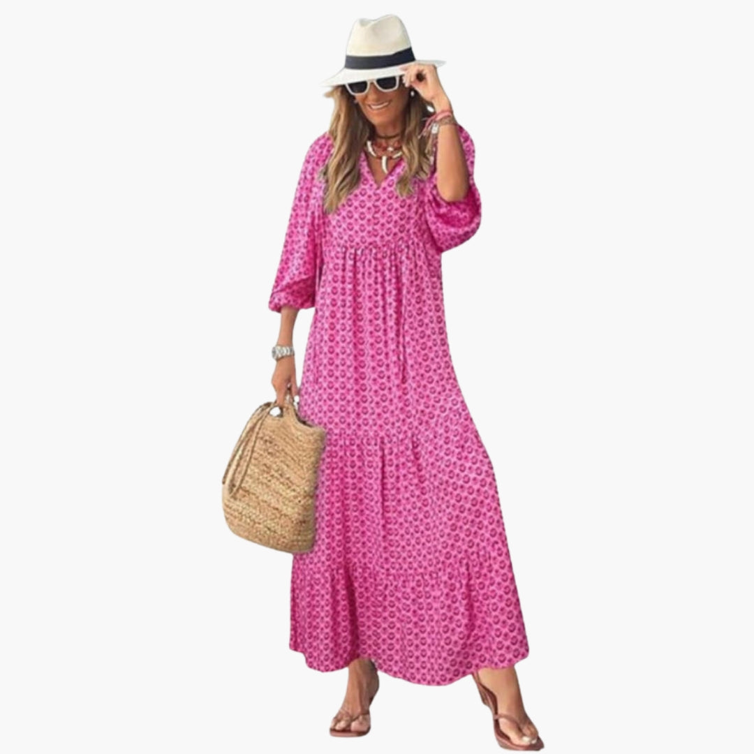 Robe maxi femme col V avec surface imprimée
