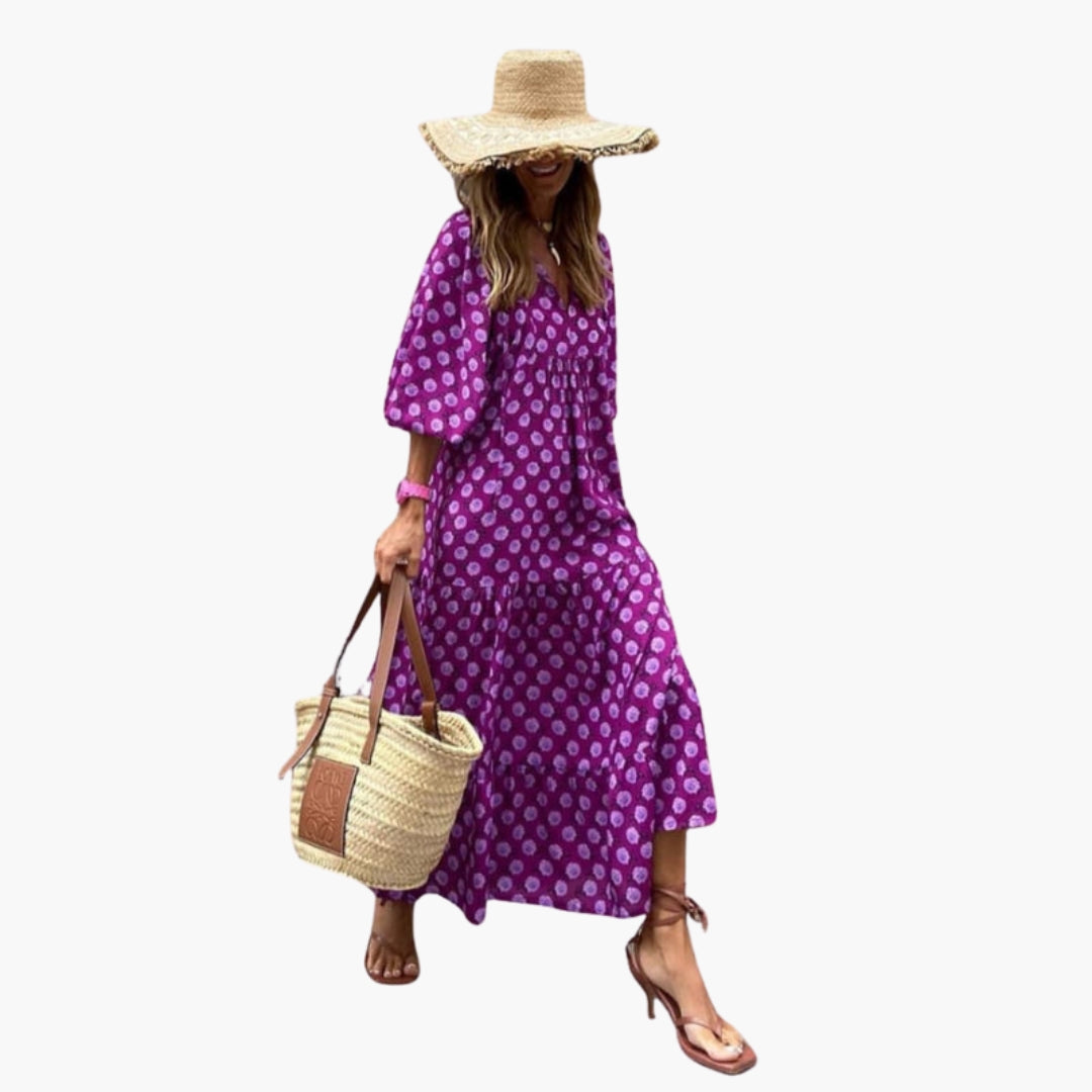 Robe maxi femme col V avec surface imprimée