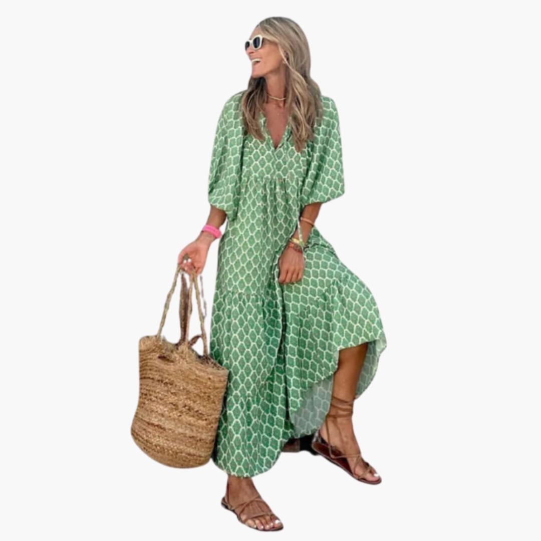 Robe maxi femme col V avec surface imprimée